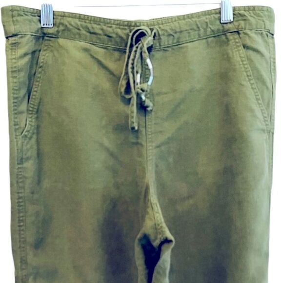 J Crew Denim olive green linen blend elastic waist drawstring crop pants size M. - Picture 2 of 6